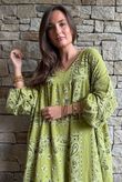 Kasbah Bubble Cotton Bandana Peasant Dress Olive